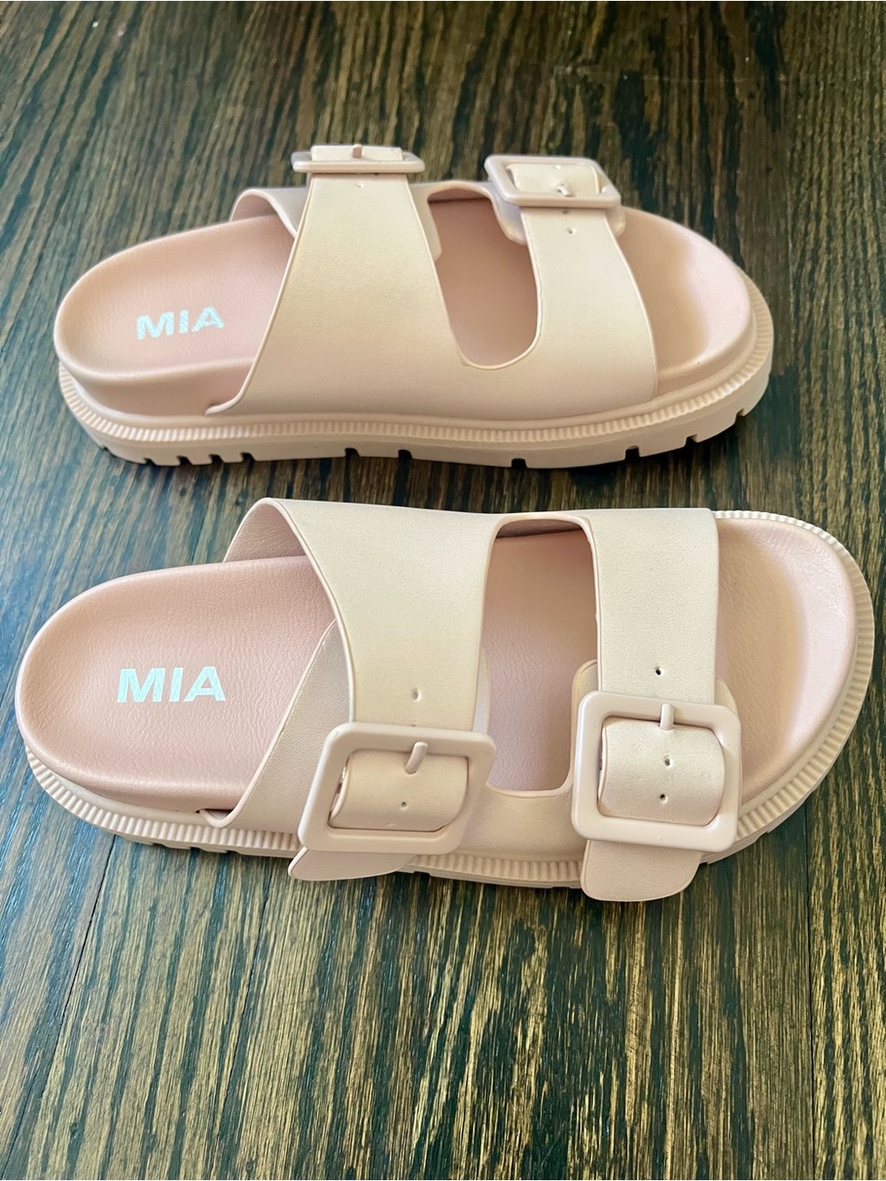MIA Double Buckle Platform Slide Sandals in Blush Pink Size 6 - Picture 3 of 7
